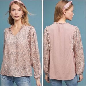 Anthropologie Dolan Miramar Pink Leopard Print Long Sleeve Blouse Size S Small